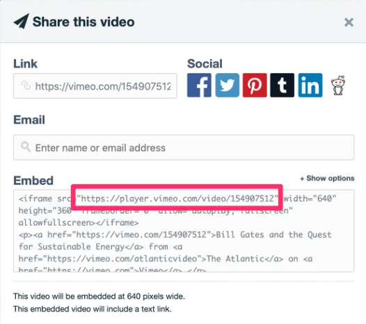کپی لینک اشتراک‌گذاری ویدیو Vimeo