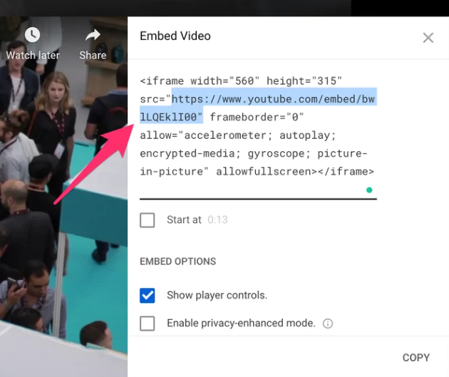 کپی لینک اشتراک‌گذاری ویدیو YouTube
