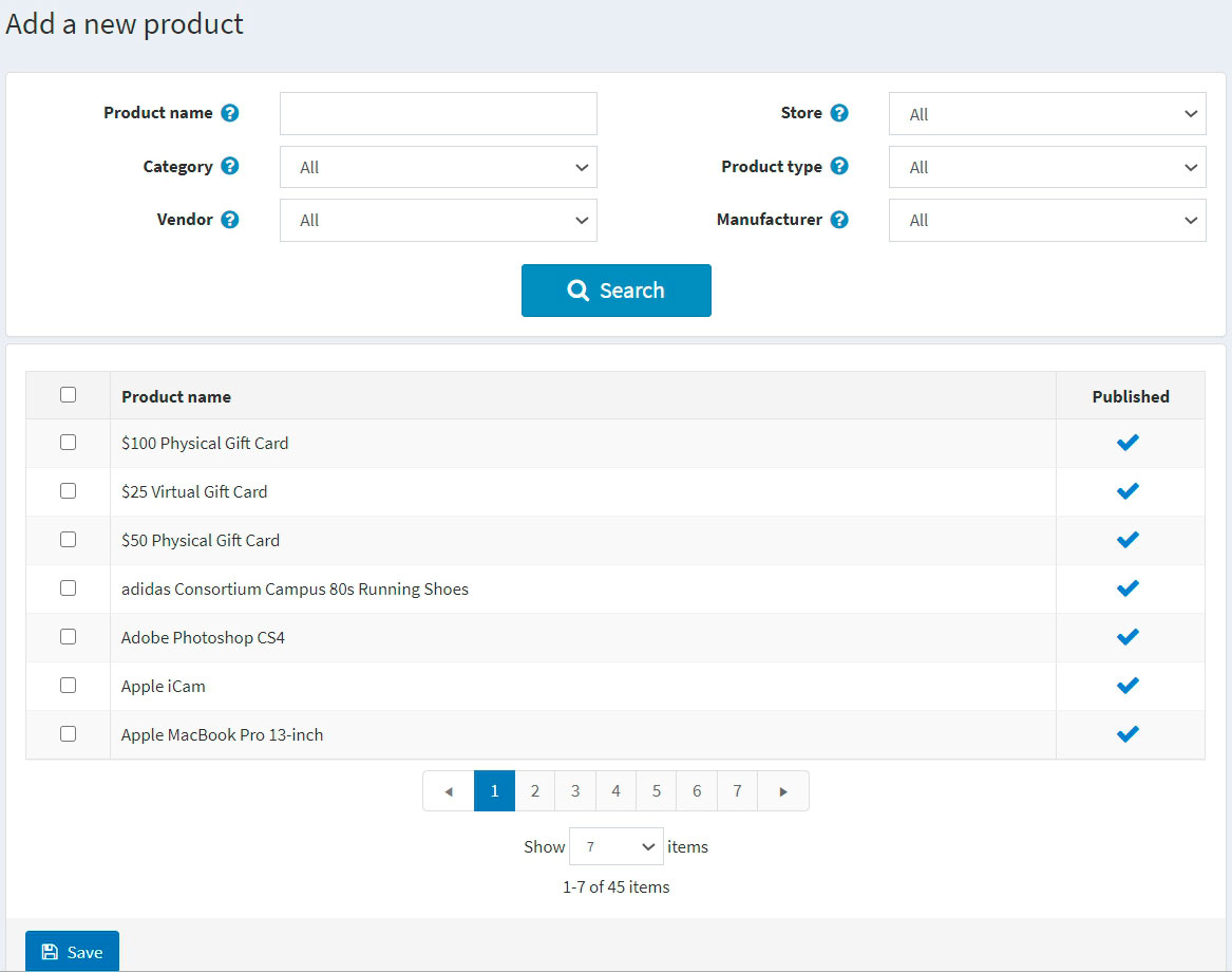 افزودن محصولات