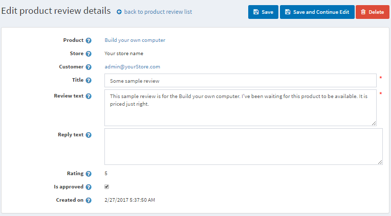 ویرایش نظرات محصول