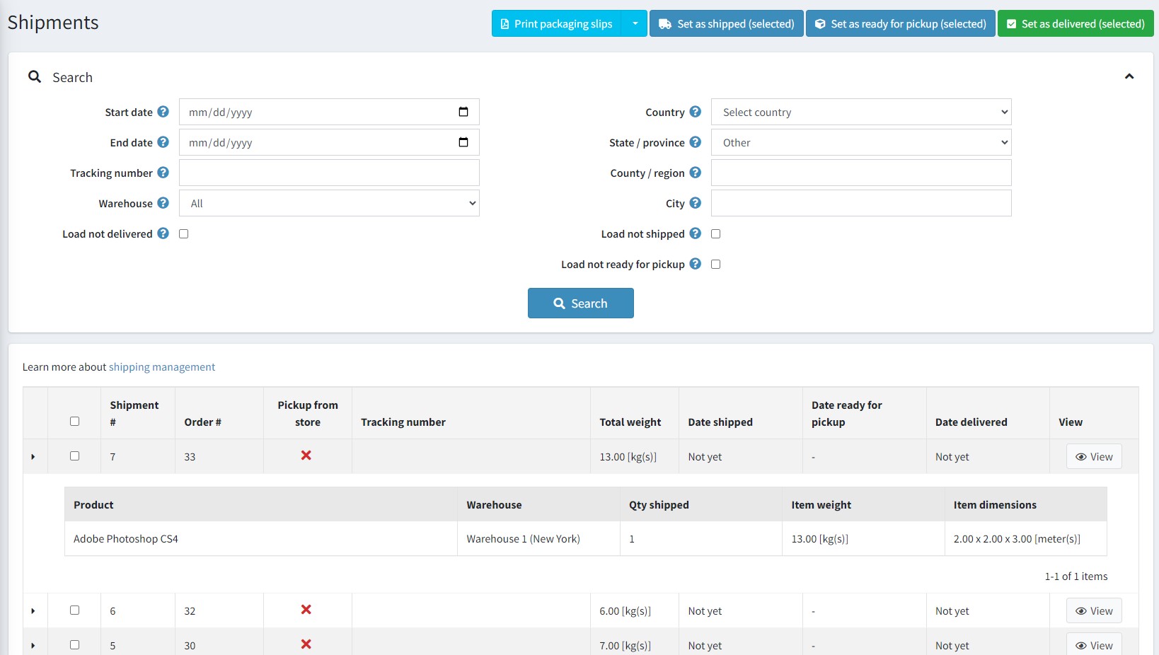 لیست محموله‌ها