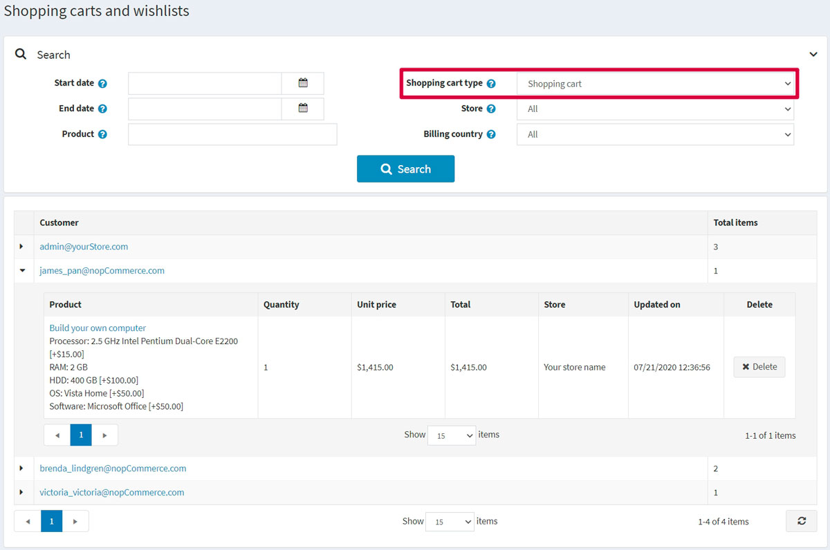 سبد خرید و لیست علاقه‌مندی‌ها
