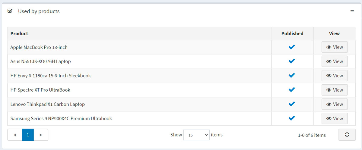 استفاده شده توسط محصولات